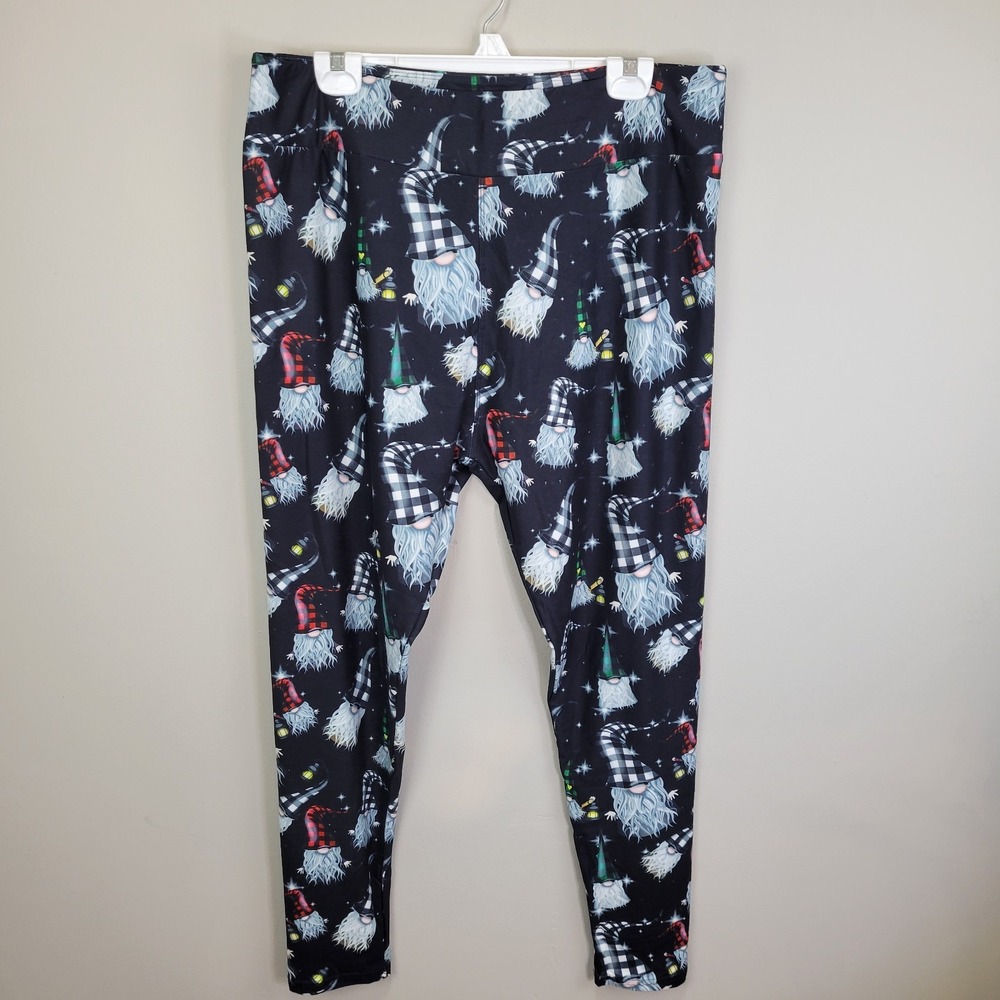 Dren‎ Designs Buffalo Plaid  Gnomes Poly Spandex Ankle Leggings Extended PS